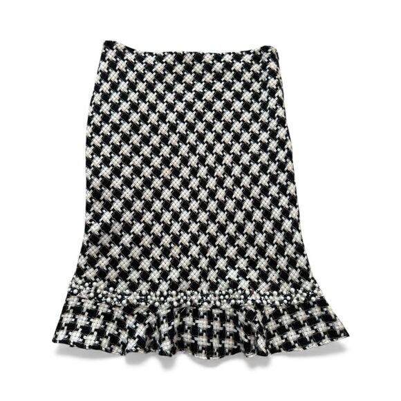 Ice Dresses & Skirts - I.C.E Houndstooth Fishtail Skirt Black White Beaded Pearl Trim Lined Y2K Size 8